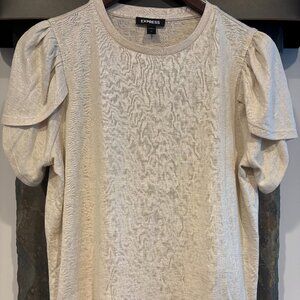 Express Women's Shimmery Scalloped Sleeve Top, Medium